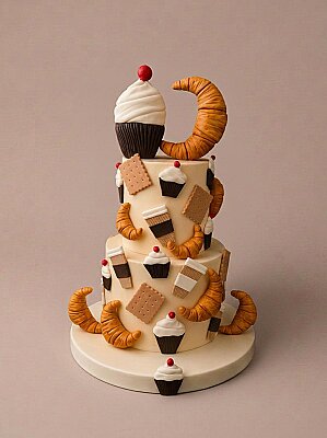 Kruvasan & Cupcake Temalı Pasta